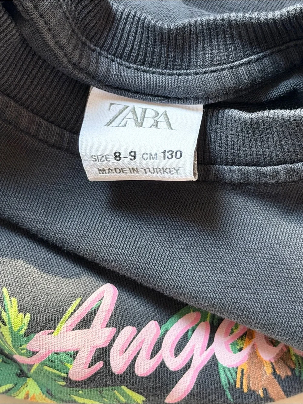 ZARA Kids 8-9Y Los Angeles California Beach Graphic T-Shirt Black